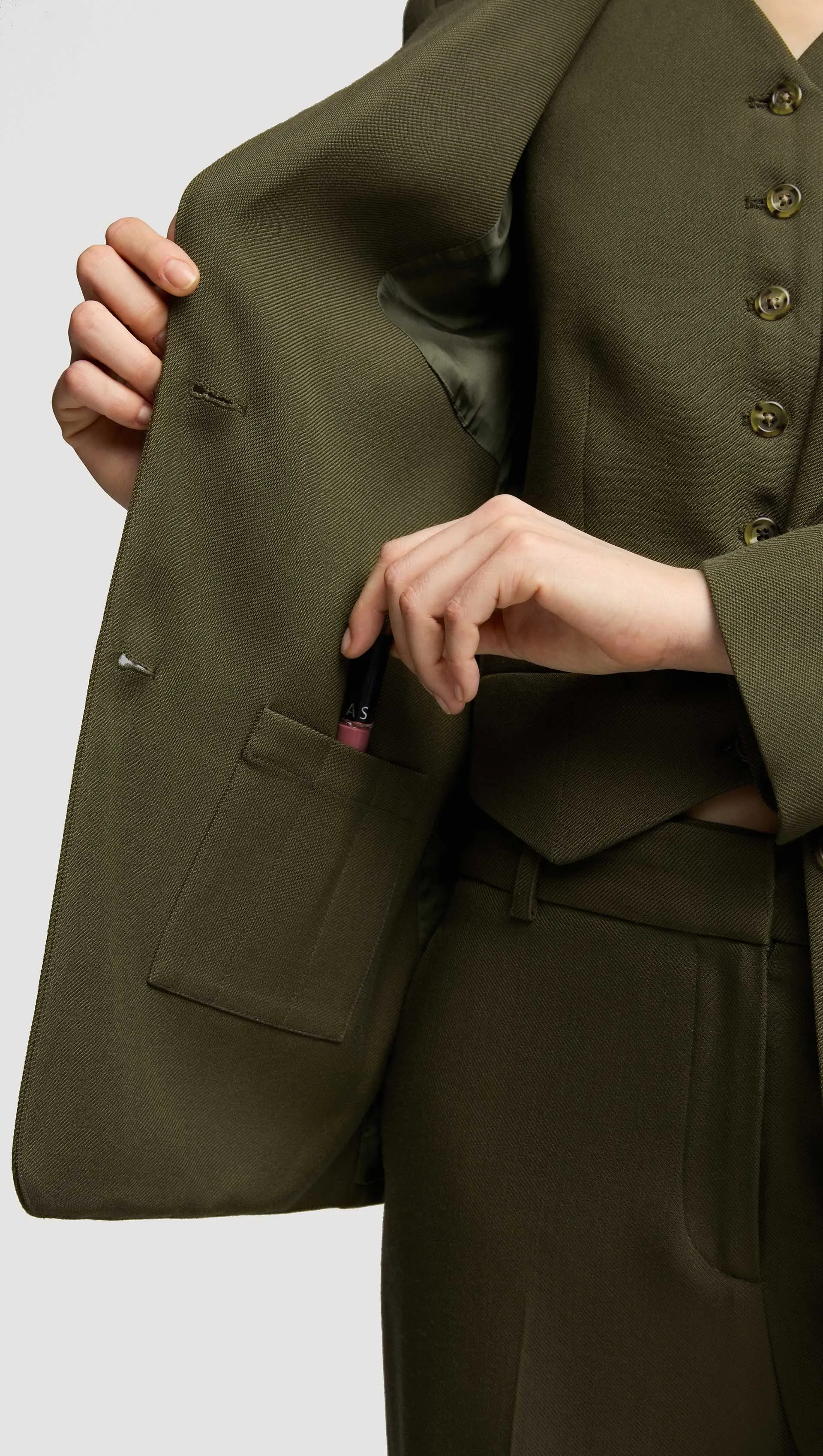 Two-Button Blazer in Viscose Wool Twill | Olive