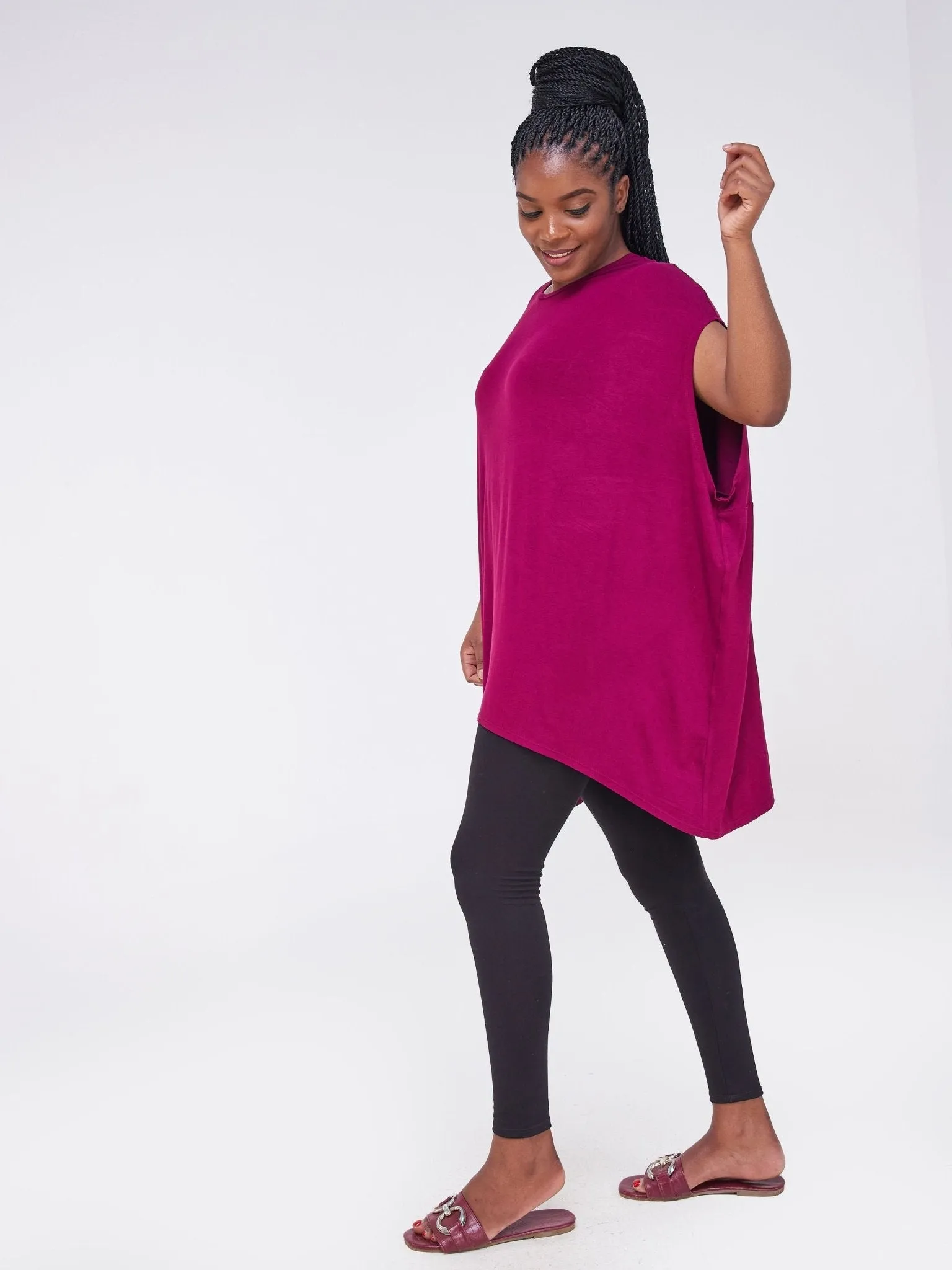 Vivo Essentials Drop Shoulder Tunic Top - Burgundy