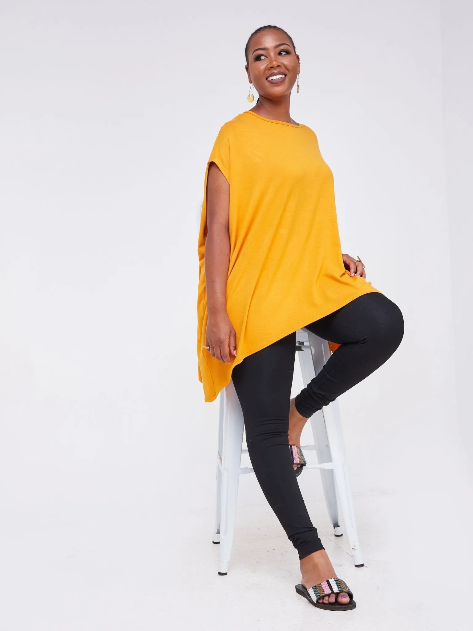 Vivo Essentials Drop Shoulder Tunic Top - Mustard