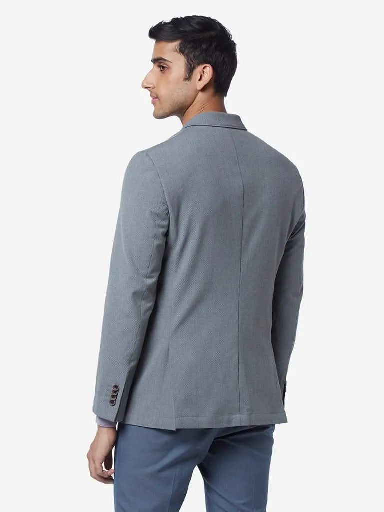 WES Formals Grey Slim-Fit Textured Blazer