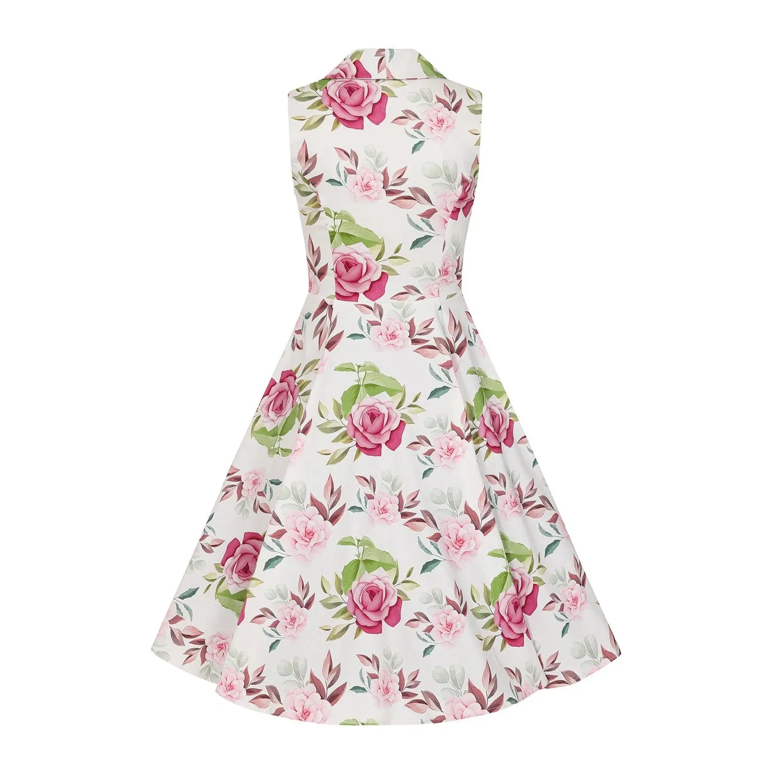 White Floral Print Sleeveless Rockabilly 50s Swing Tea Dress