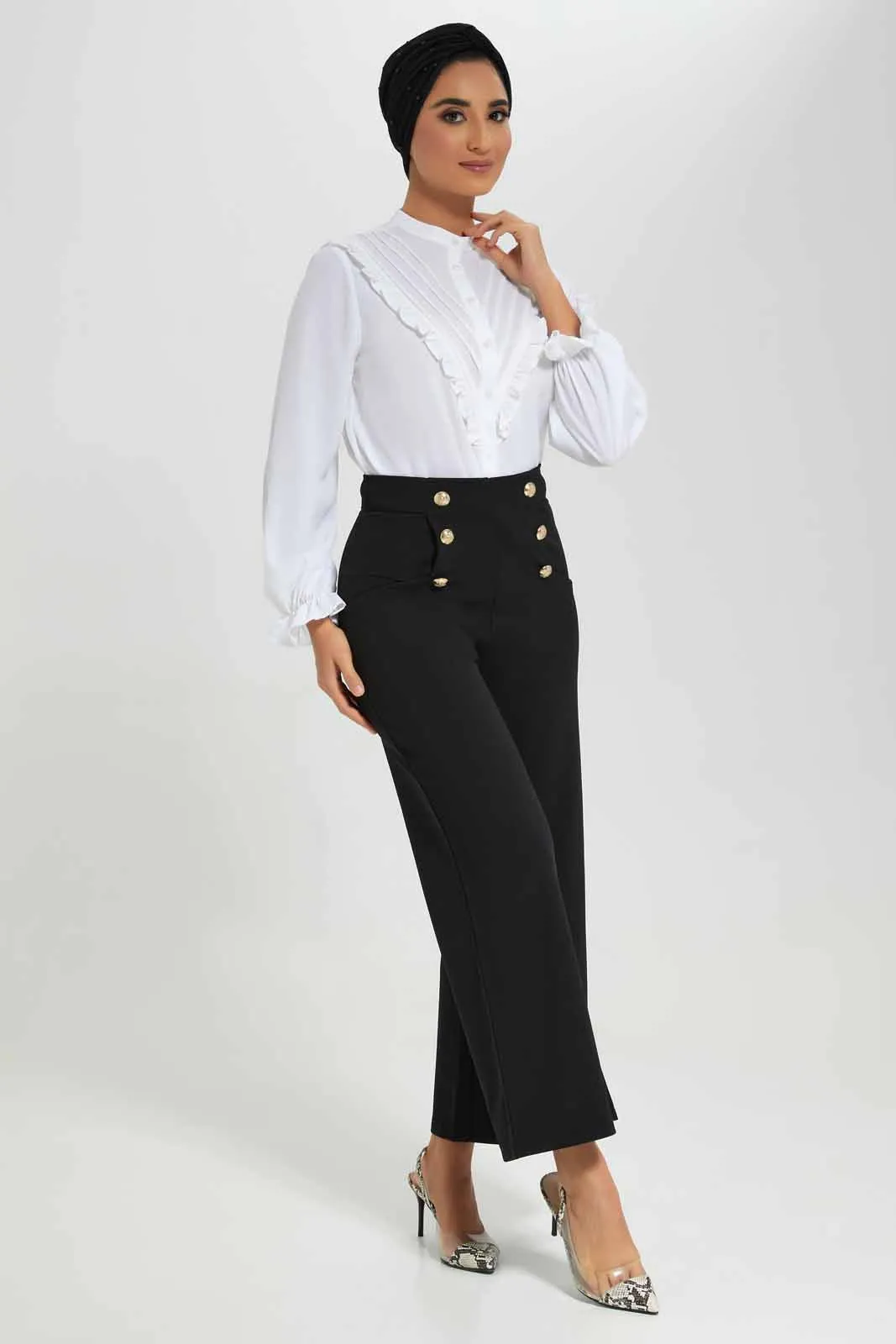 Women Black Wide Leg Trouser