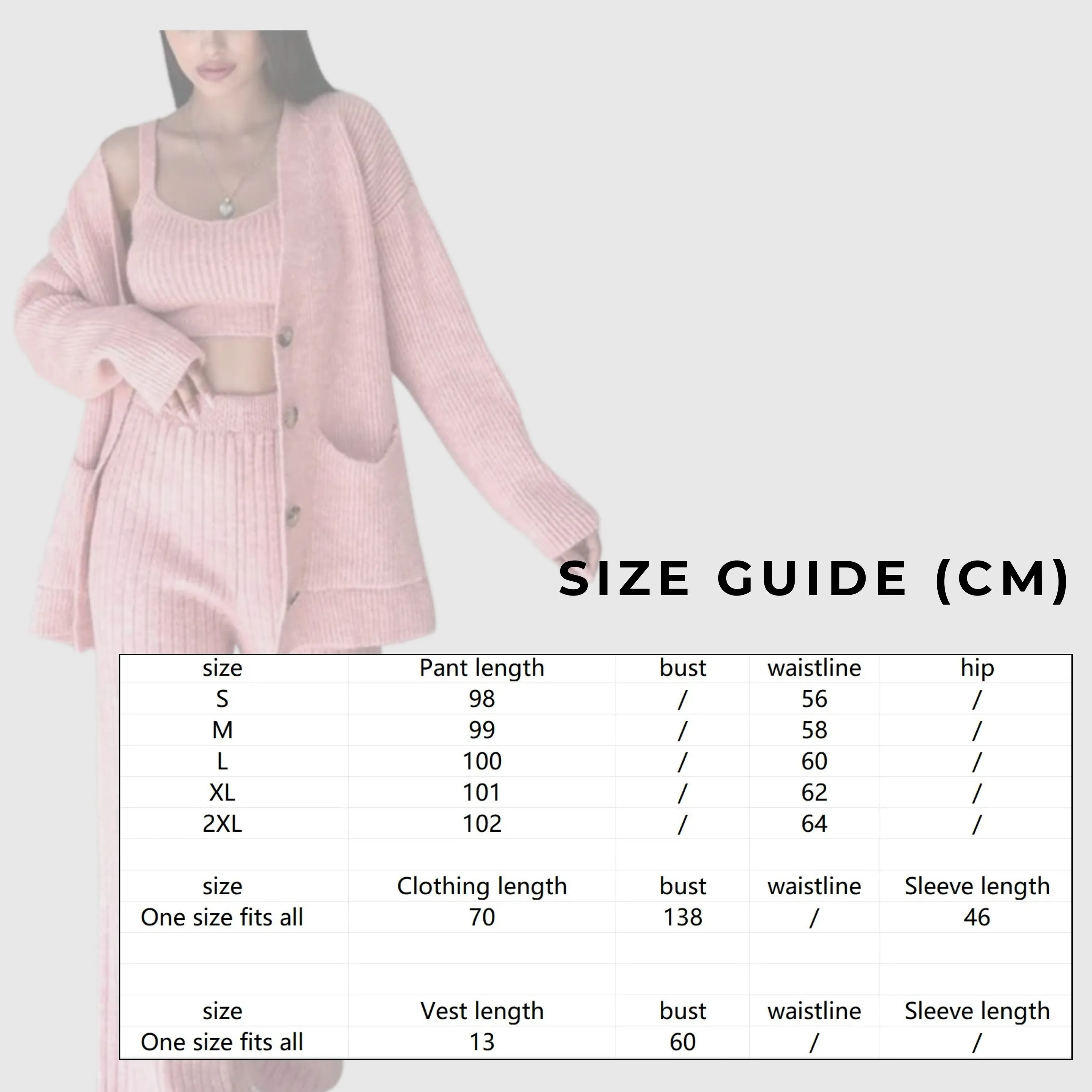 Women's Knit Pattern Sweater, Cardigan Vest and Pants Three Piece Outfit Set